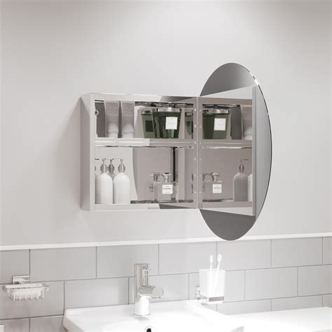 Round Door Bathroom Mirror Cabinet Cupboard Stainless Steel Wall