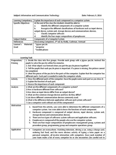 lesson plan ict pdf input output computer hardware