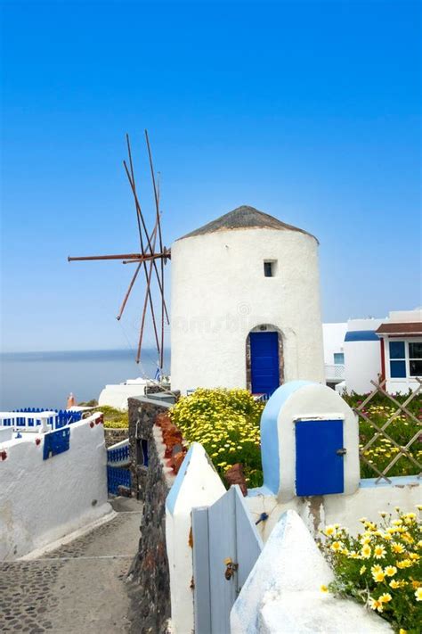 Oia Windmill In Santorini Island In Greece Stock Image Image Of