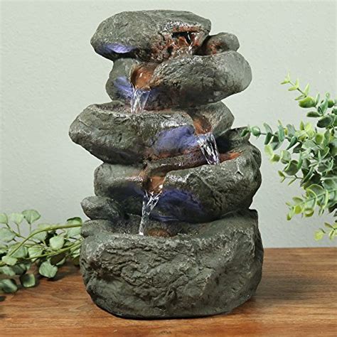 Sunnydaze Stacked Rocks Tabletop Water Fountain With Led Lights 105 Inch