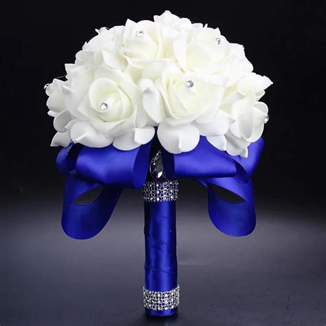 Elegant Royal Blue Purple Red Fuchsia Rose Artificial Bridal Flowers