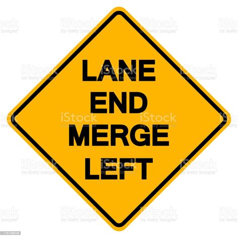 Warning Lane End Merge Left Road Symbol Sign Vector Illustration