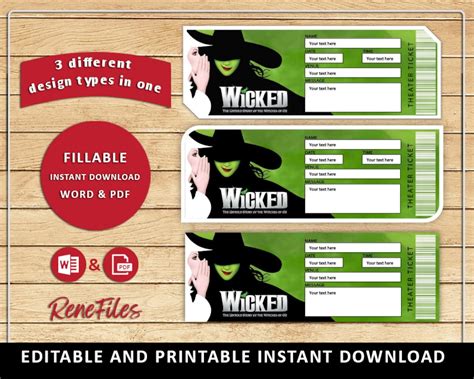 Wicked Printable Broadway Surprise Ticket Editable Musical Etsy