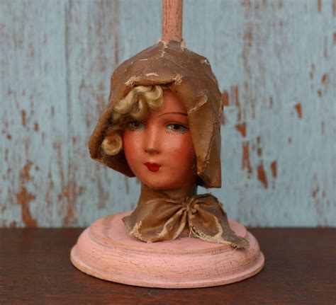 vintage german paper mache doll face hat stand etsy paper mache dolls hat stands doll face