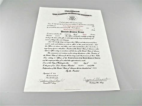 U S Army Commissioned Officer Certificate Of Promotion Replacement 8