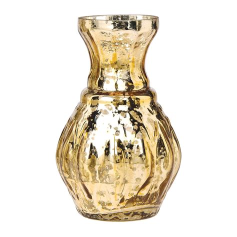 Luna Bazaar Vintage Mercury Glass Vase 4 Inch Bernadette Mini Ribbed Design Gold
