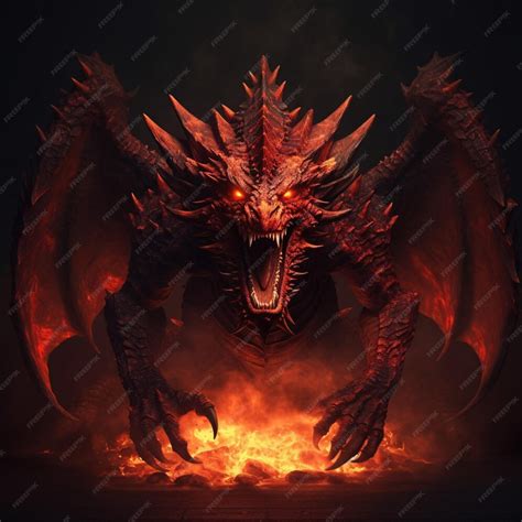 Premium Ai Image Evil Dragon Flying Spitting Fire Made With Generative Al