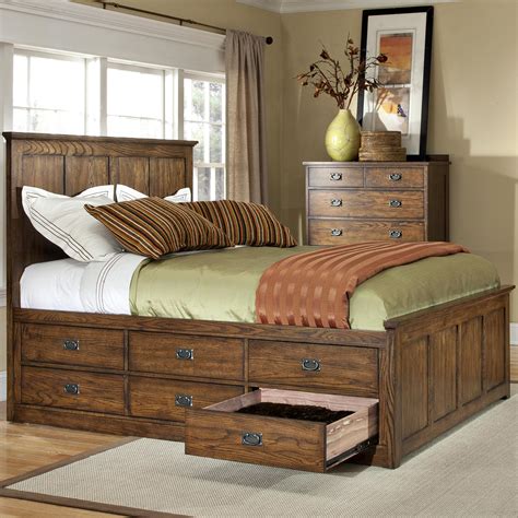 Oak Park Op Br 5836qs Mis C Mission Queen Panel Bed With 9 Underbed Storage Drawers Sadlers