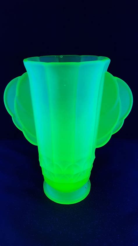 sold pending stylish art deco jobling uranium frosted green etsy uk stylish art glass