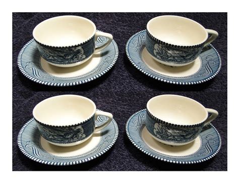 Royal China Currier Ives Blue And White Coffee Tea Cup Saucer Etsy In