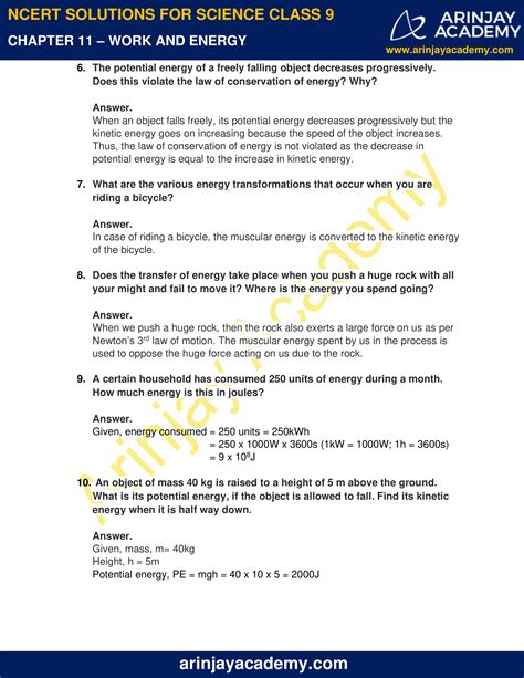 Ncert Solutions For Class 9 Science Chapter 11 Work And Energy