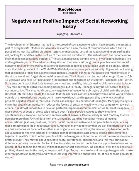 Negative And Positive Impact Of Social Networking Essay Free Essay Example