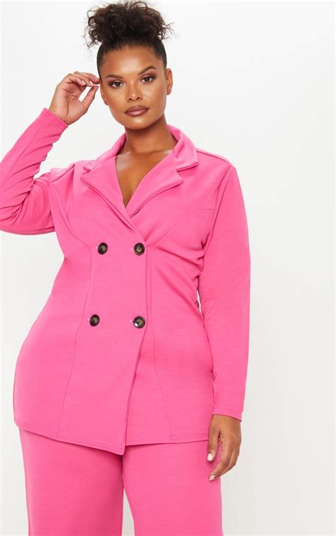 Plus Pink Double Breasted Blazer Plus Size Prettylittlething Ire