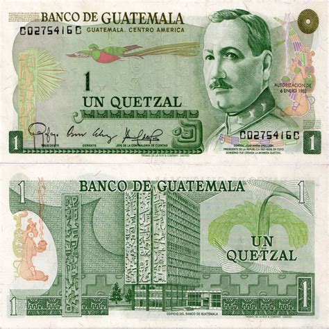 1983 Billete Guatemala 1 Quetzal General Jm Orellana P59c Sc Mynumi