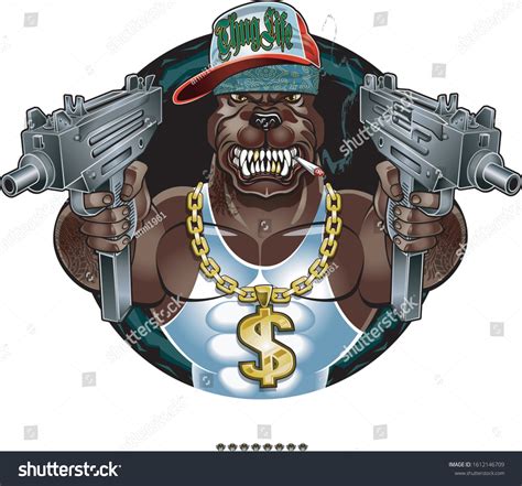 Gangster Dog Machine Pistols Attitude Stock Vector Royalty Free