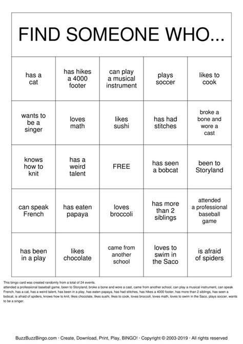 Human Bingo Template