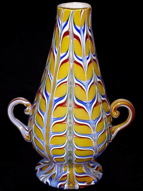 Rare Venetian Fratelli Toso Yellow Fenici Vase 1900s Glass Art Venetian Glass Modern Art