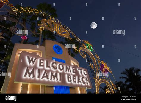 Christmas Decorations Welcome To Miami Beach Sign Tuttle Causeway Miami