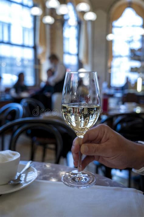 Lifestyle Of Beautiful Vienna Glass Of White Dry Austrian Wine Served