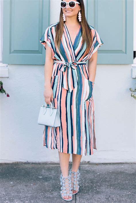 Multicolor Striped Wrap Dress In Charleston Style Charade