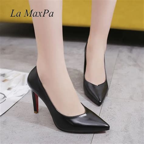 la maxpa brand design 2018 fashion pumps women shoes thin high heels 10cm elegant ladies black