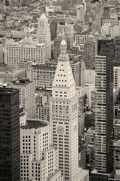 New York City Manhattan Downtown Skyline Black And White Photograph By