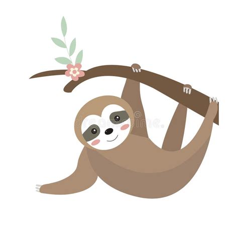 Cute Sloth Icon Flat Cartoon Style Vector Illustration Stock Vector