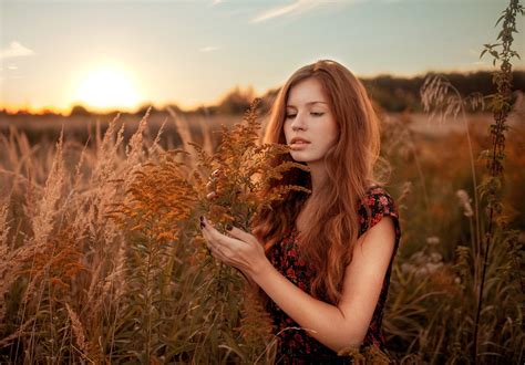 Sunlight Women Outdoors Women Redhead Model Portrait Sunset Nature Grass Plants
