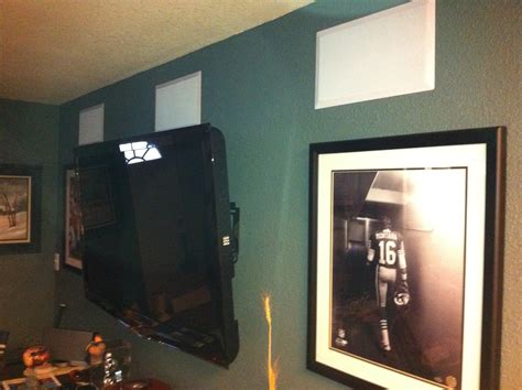 Led Flat Panel With In Wall Left Center And Right Speakers Over Tv In