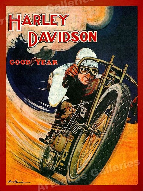 1920s Harley Davidson Classic Motorcycle Dirt Track Racing Poster