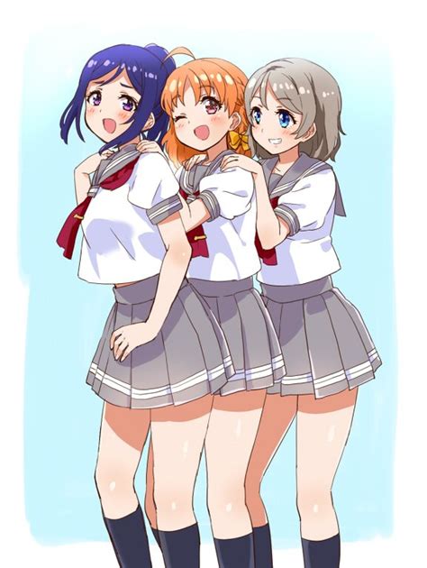 Watanabe You Takami Chika And Matsuura Kanan Love Live And More Drawn By Kurokawa Makoto