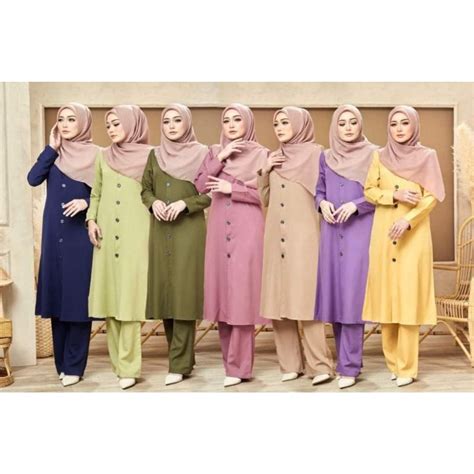 Kayla Suit Butang Set Palazzo Muslimah Comocreape Shopee Malaysia