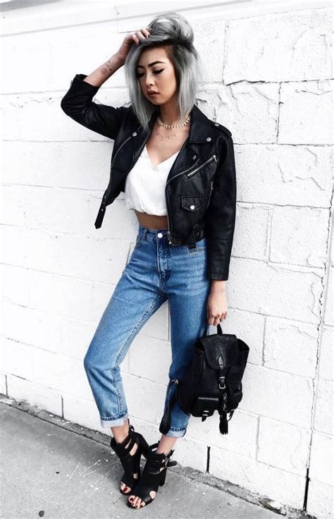 Leather Jacket Mom Jeans On Stylevore