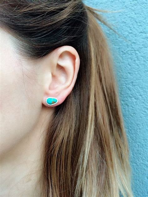 Sterling Silver Raw Turquoise Stud Earringssilver Post Gemstone