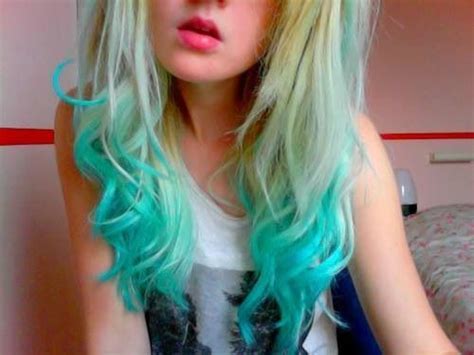 Blonde With Teal Tips Colored Hair In 2019 Dip Dye