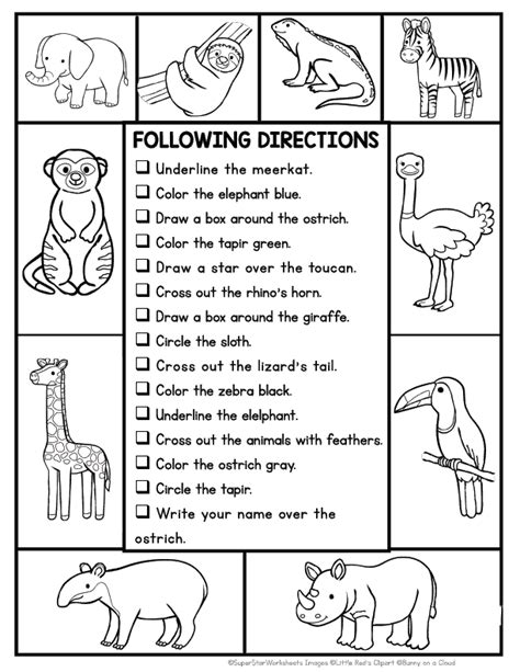 Printable Following Directions Worksheet Worksheets For Kindergarten