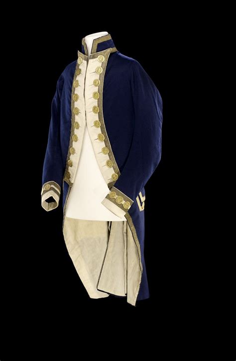 full dress frock coat of a captain the frock is of blue wool with button back lapels faced with