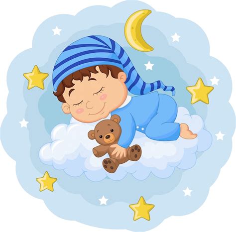 Beb De Dibujos Animados Durmiendo Con Osito De Peluche En Las Nubes