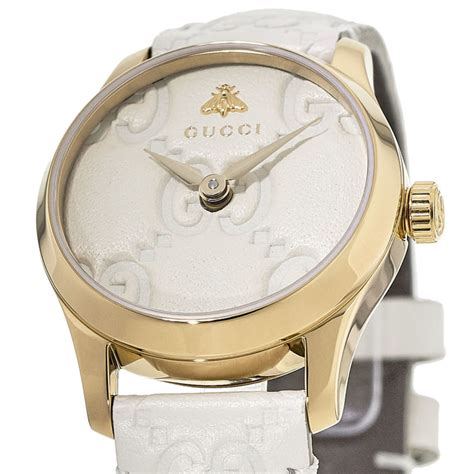 Gucci G Timeless White Dial White Leather Strap Womens Watch Ya126580a