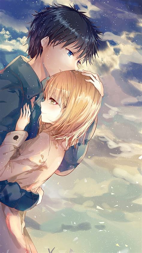 Download 720x1280 Anime Couple Hug Romance Clouds Scenic Wallpapers For Galaxy S3galaxy