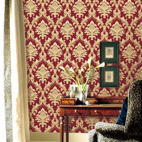 Gold Red Classic Luxury Damask Wallpaper Roll 3d Embossed Pvc Vinyl