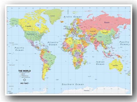 World Map Atlas Geography Political Poster Print A4 A3 Sizes Buy 2 Get