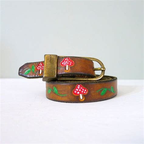 Vintage Tooled Leather Mushroom Belt With Brass By Agednicely Tooled