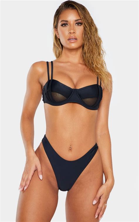 Black Underwired Mesh Cut Out Bikini Top Prettylittlething Ire