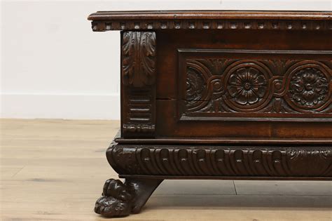Italian Renaissance Antique Carved Cassone Dowry Chest Trunk