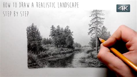 How To Draw A Realistic Landscape Step By Step Youtube Landscape