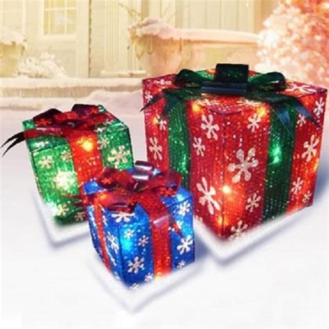 Set Of 3 Lighted Christmas Ts Presents Outdoor Pre Lit Holiday Yard