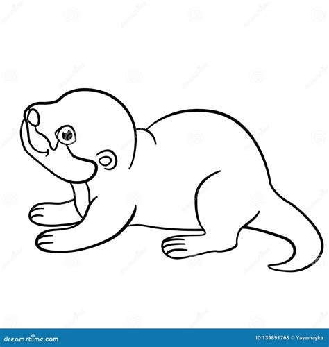 Coloring Pages Little Cute Baby Otter Smiles Stock Vector