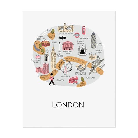 London Illustrated Map Art Print London Wall Art London Map Etsy