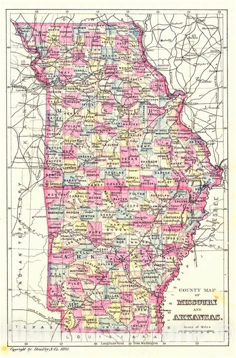 Historic Map 1881 County Map Of Missouri And Arkansas Vintage Wall